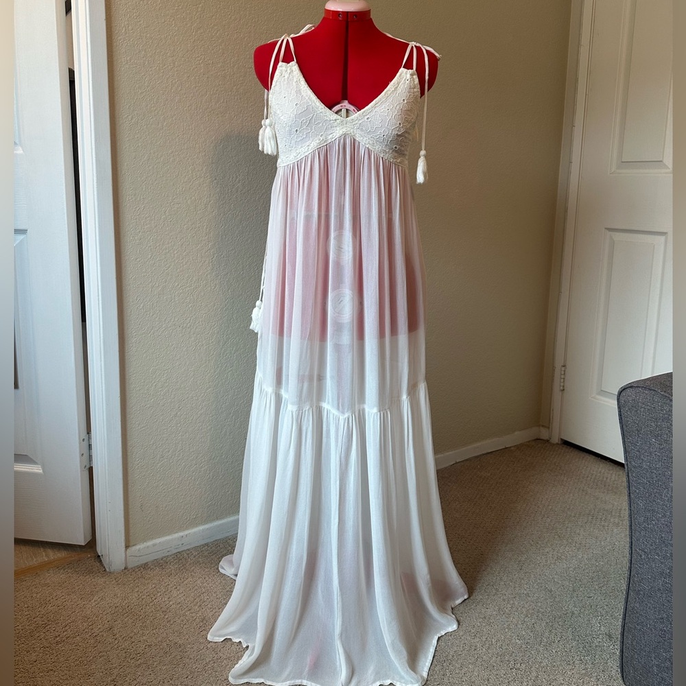 Lovestitch Cream Lace Sheer Maxi Dress